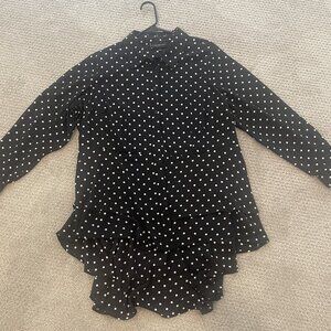 Lane Bryant Black Hi-Low Blouse w/White Polka Dots